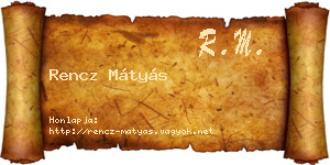 Rencz Mátyás névjegykártya